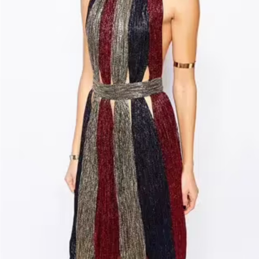 Bec & Bridge Silver Gold Slit Maxi Sundress